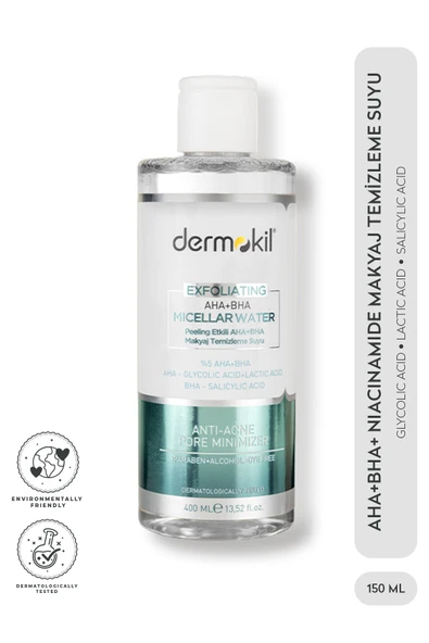 Dermokil Exfoliating AHA + BHA Niacinamide Micellar Makyaj Temizleme Suyu 400 ml ürün görseli 1