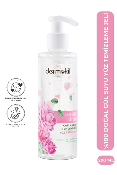 Dermokil %100 Doğal Gül Suyu Canlandırıcı Nemlendirici Yüz Temizleme Jeli 200 ml ürün görseli 1