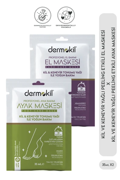 Dermokil Peeling Etkili Ayak Maskesi (Kil ve Kenevir Yağlı) 35 ml + El Maskesi 35 ml 2'li Set ürün görseli 1