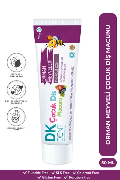 DKDENT Orman Meyveleri Özlü Çocuk Diş Macunu (Florürsüz - Vegan) 50 ml ürün görseli 1