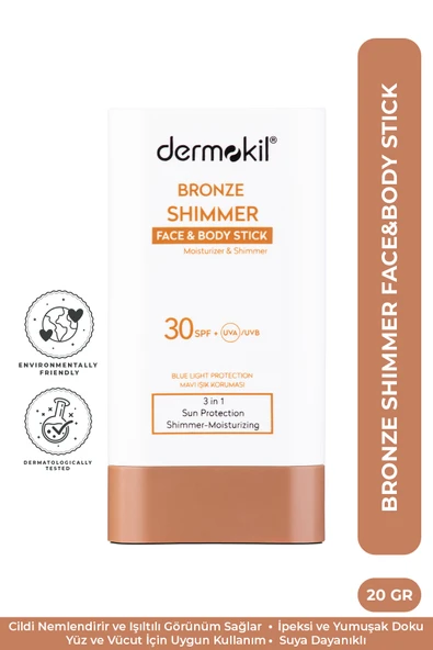 Dermokil Bronze Shimmer Face&Body Stick SPF 30 Bronzlaştırıcı Etkili Stick Güneş Koruyucu 20 g ürün görseli 1