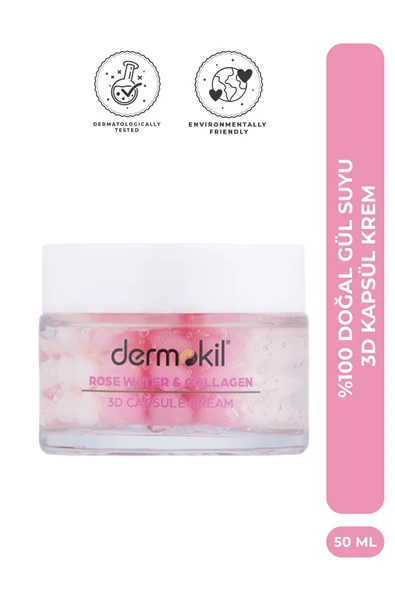 Dermokil % 100 Doğal Gül Suyu Canlandırıcı Yenileyici 3D Kapsül Krem 50 ml ürün görseli 1