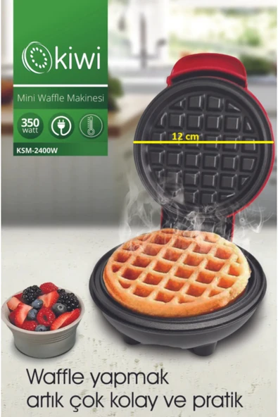 Kiwi KSM-2400W Yapışmaz Plakalı Mini Waffle Makinesi Kırmızı ürün görseli 1