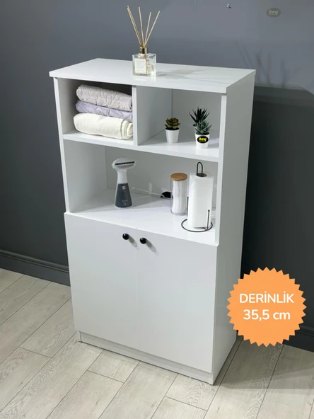 Deren Banyo Dolabı Çok Amaçlı Dolap Bölmeli Raf Beyaz 72 cm ürün görseli 1