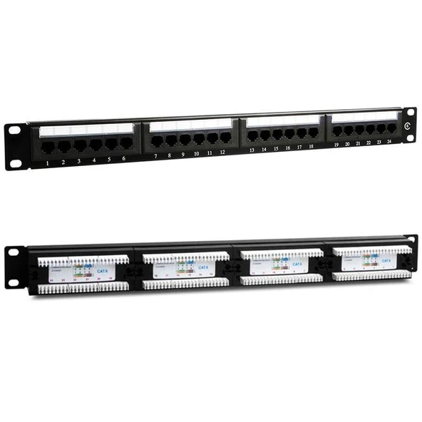 Powermaster PM-4494 24’Lü Utp Cat6 Patch Panel 19 İnç Kabinde Kullanılabilir Ethernet İnternet Soket ürün görseli 1