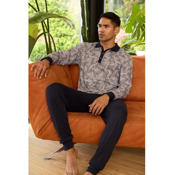 Kly Jakarlı Yakalı Patlı Bilekli Erkek Pijama Takım ürün görseli 1
