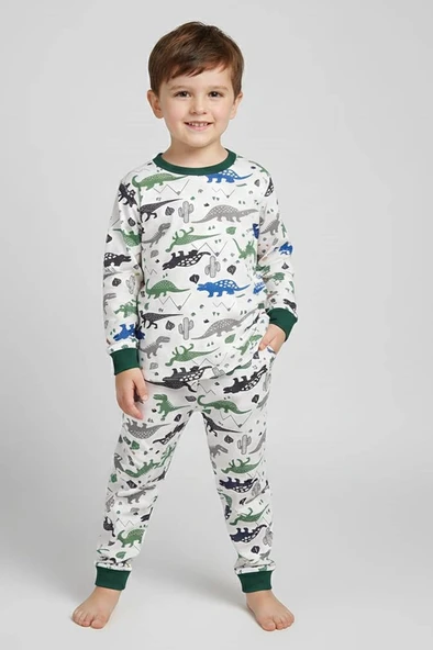 Erkek Çocuk Dinazor Desenli%100 Pamuklu Pijama Takımı  1/8 Yaş ürün görseli 1