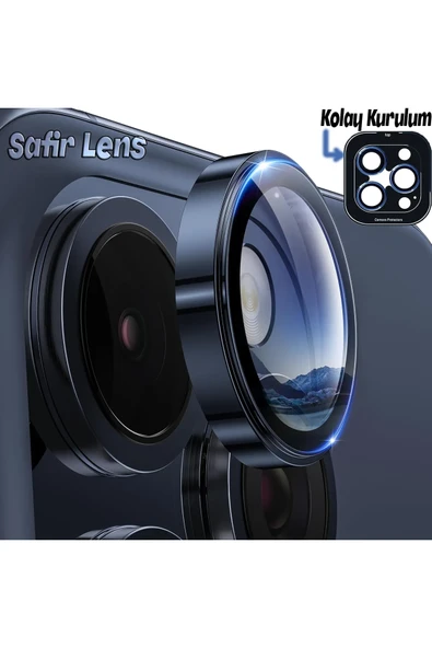 Ennar Apple iPhone 15 Pro Gerçek Cam Safir Lens Koruma Mavi ürün görseli 1