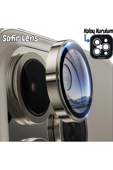 Ennar Apple iPhone 15 Pro Max Gerçek Cam Safir Lens Koruma Titanyum ürün görseli 1