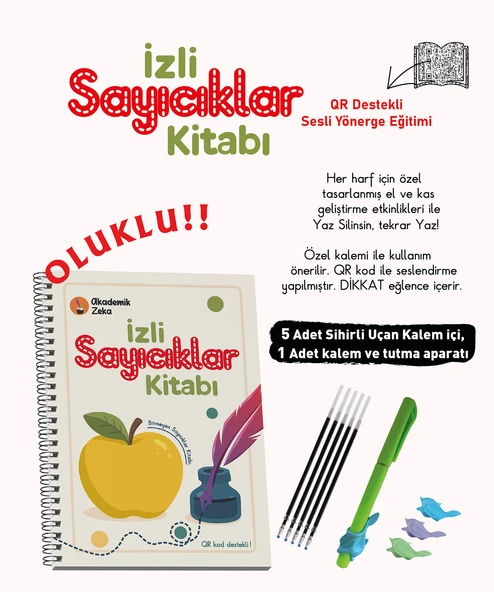 İzli Sayıcıklar Kitabı Oluklu( 1 adet sihirli uçan kalem- tutma aparatı, 5 adet kalem içi) ürün görseli 1