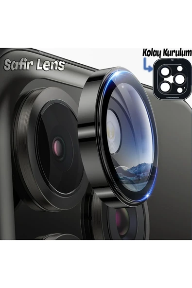 Ennar Apple iPhone 15 Pro Gerçek Cam Safir Lens Koruma Siyah ürün görseli 1