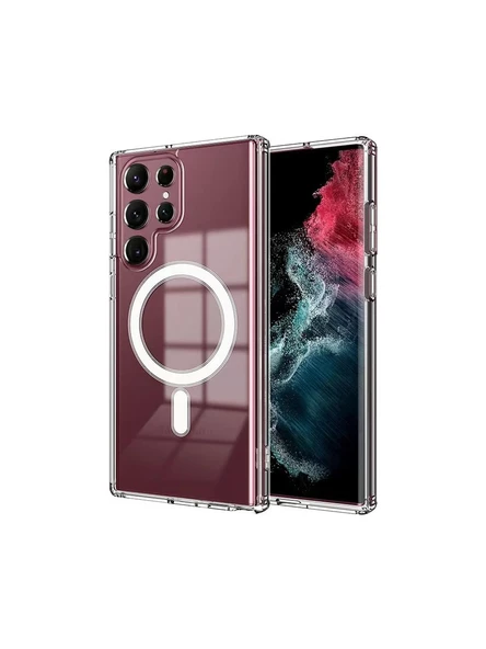Samsung Galaxy S23 Ultra Uyumlu MageSafe Wireless Şarj Özellikli Şeffaf Silikon Kılıf ürün görseli 1