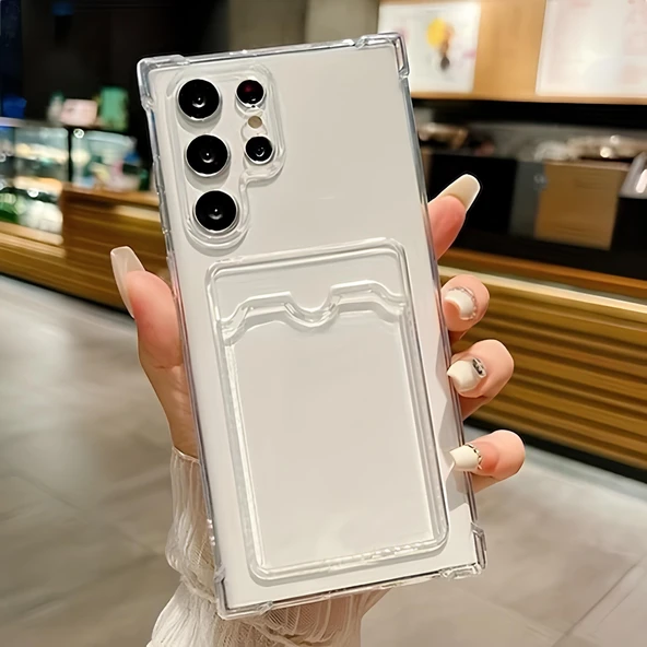Samsung Galaxy S23 Ultra Uyumlu Kartlıklı Kılıf Kamera Korumalı Anti Şok Şeffaf Kapak ürün görseli 1