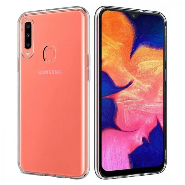 Samsung Galaxy A20S Kılıf Uyumlu Darbeye Dayanıklı 2.0 mm İnce Şeffaf Silikon Kapak ürün görseli 1