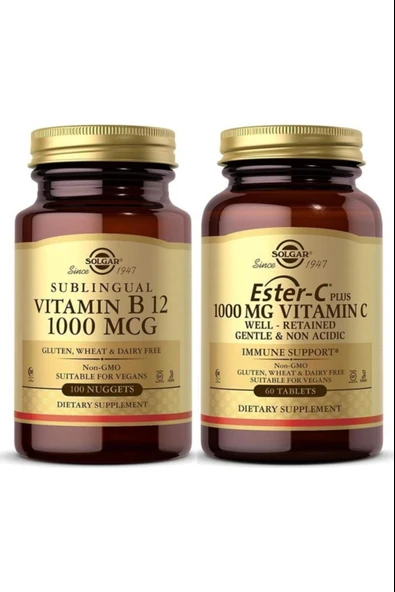 Solgar Vitamin B12 1000 Mcg 100 Kapsül + Solgar Ester C Plus 1000 mg 60 Tablet ürün görseli 1