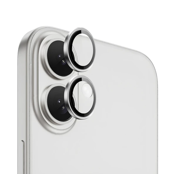 Ennar Apple iPhone 16 Gerçek Cam Safir Lens Koruma Gümüş ürün görseli 1