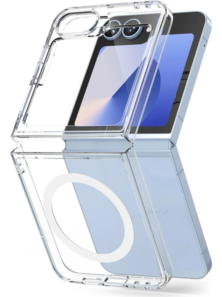 Samsung Galaxy Z Flip 6 Uyumlu MageSafe Wireless Şarj Özellikli Şeffaf Silikon Kılıf ürün görseli 1