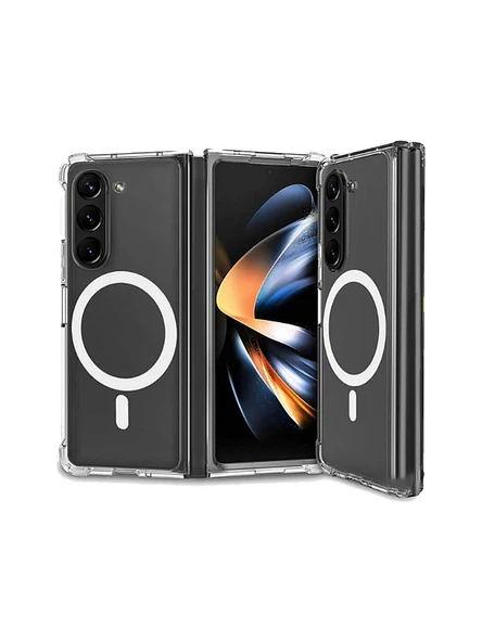 Samsung Galaxy Z Fold 4 Uyumlu MageSafe Wireless Şarj Özellikli Şeffaf Silikon Kılıf ürün görseli 1