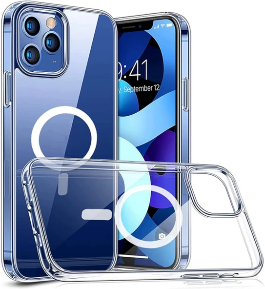 Ennar Apple iPhone 13 Pro Max Uyumlu Magsafe Sararmaz Şeffaf Sert Mika Silikon Kılıf ürün görseli 1