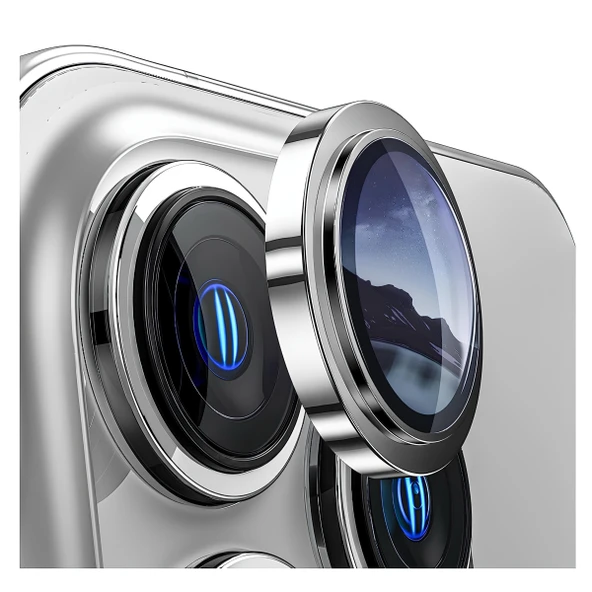 Ennar Apple iPhone 14 Pro Max Gerçek Cam Safir Lens Koruma Gümüş ürün görseli 1