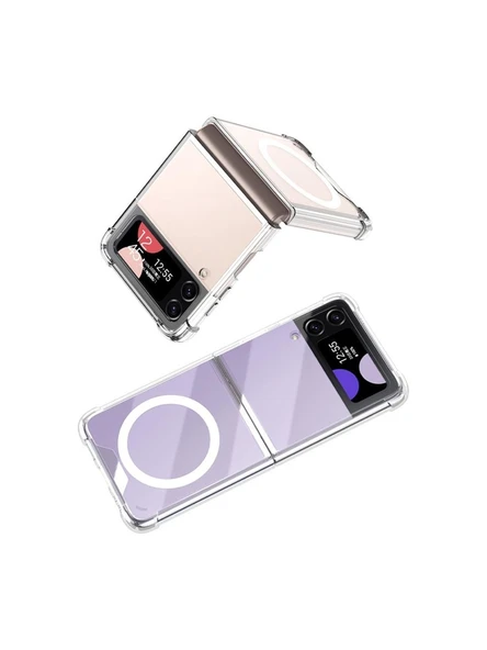 Ennar Samsung Galaxy Z Flip 3 Uyumlu Magsafe Sararmaz Şeffaf Sert Mika Silikon Kılıf ürün görseli 1