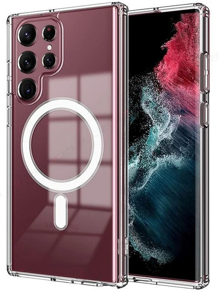 Samsung Galaxy S22 Ultra Uyumlu MageSafe Wireless Şarj Özellikli Şeffaf Silikon Kılıf ürün görseli 1