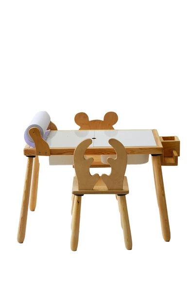 Wood & Joy Ahşap Duyusal Çocuk Aktivite Masası 2 Sandalye Seti(Rulo Kağıt Hediyeli) ürün görseli 1