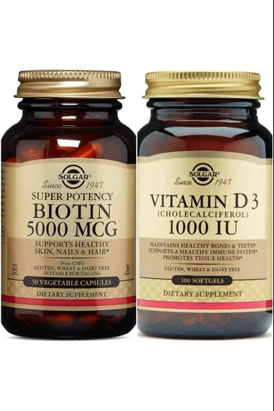 Solgar Biotin 5000 Mcg 50 Kapsül + Solgar Vitamin D3 1000ıu 100 Kapsül ürün görseli 1