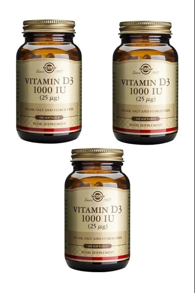 Solgar Vitamin D3 1000ıu 100 Kapsül 3 Adet ürün görseli 1