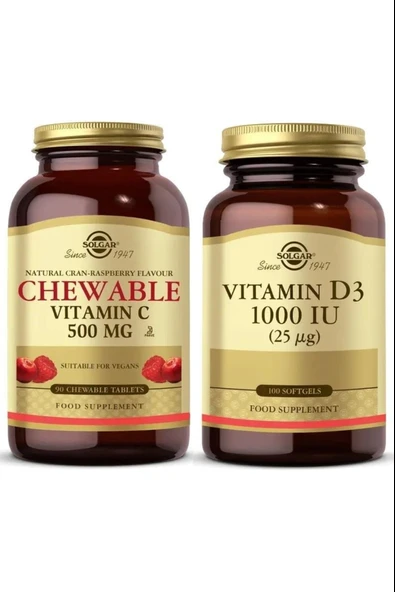 Solgar Chewable Vitamin-c 500 Mg 90 Tablet+ Solgar Vitamin D3 1000ıu 100 Kapsül ürün görseli 1