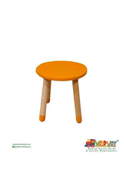 Wood & Joy Doğal Ahşap Renkli Çocuk Tabure (TURUNCU) ürün görseli 1