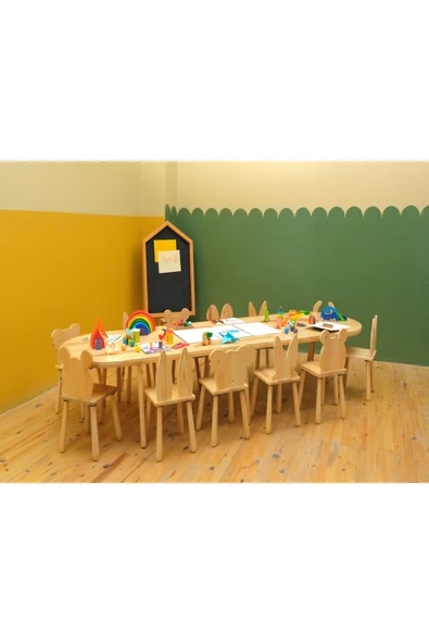 Wood&joy Doğal Ahşap 2.40 Oval Grup Etkinlik Masası, Grup Masası, Etkinlik Masası ürün görseli 1