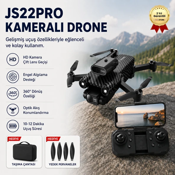 JS22PRO Drone, HD Uzaktan Kumandalı, Fırçasız motorlu 360 Roll Özellikli , Çift lens Korumalı Drone ürün görseli 1
