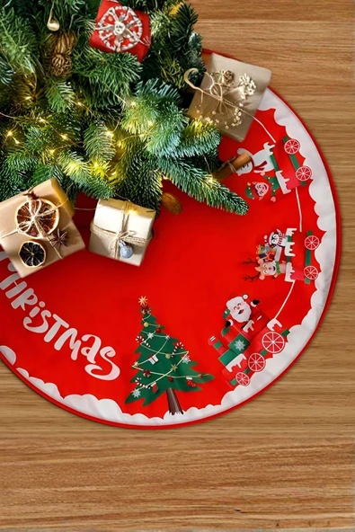 Yılbaşı Süsü Dekoratif Kırmızı Noel Ağacı Etek Şalı – 60 cm Yılbaşı Süsleme Kumaşı ürün görseli 1