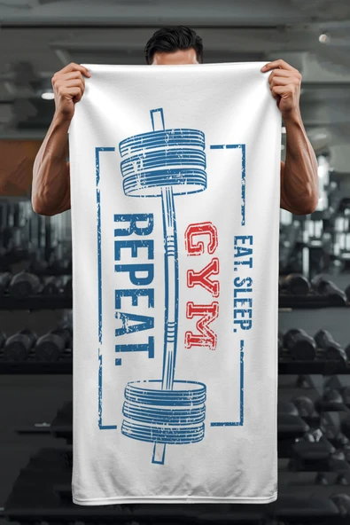 Dijital Baskı Eat Sleep GYM Repeat Spor Havlusu HVL0241 RENKLİ 80 X 160 ürün görseli 1