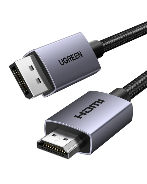 UGREEN 4K 1080P@120Hz Displayport 1.2 to HDMI 1.4 Örgülü Kablo, 2m, 35842 ürün görseli 1