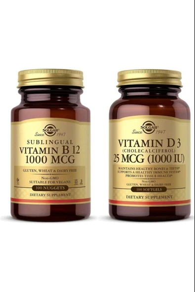 Solgar Vitamin B12 1000 Mcg 100 Kapsül  + Solgar Vitamin D3 1000ıu 100 Kapsül ürün görseli 1