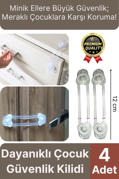 Çok Amaçlı Çekmece Dolap Kapağı Koruma Aparatı Ayarlanır Çocuk Bebek Güvenlik Kilidi 4 Adet 12 Cm ürün görseli 1