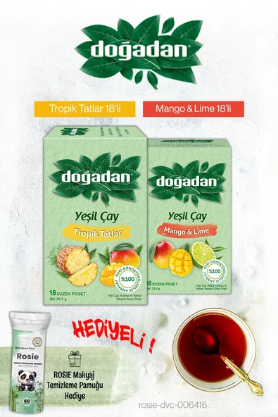 Doğadan Tropik Tatlar ve Yeşil Çay Mango Lime Poşet Çay ve Rosie Hediyeli ürün görseli 1