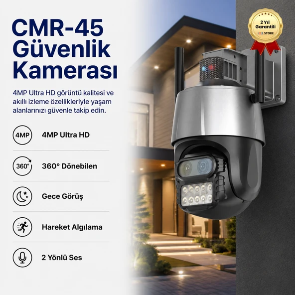 CMR45 4MP Ultra HD Kablosuz Güvenlik Kamerası, 360 Dönebilen WiFi Kamera Gece Görüş Hareket Algılama, 2 Yönlü Ses Uzaktan İzleme ürün görseli 1