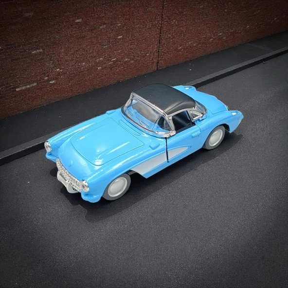 Nostaljik Metal Çek Bırak Mavi 1957 Chevrolet Corvette Araba Kapılar Açılır ürün görseli 1