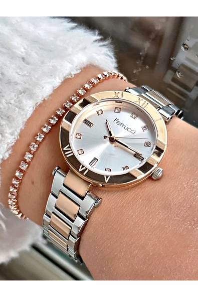 Ferrucci Rose Gold Renk Roma Rakamlı Model Çelik Kordon Kadın Kol Saati + BİLEKLİK HEDİYELİ ürün görseli 1