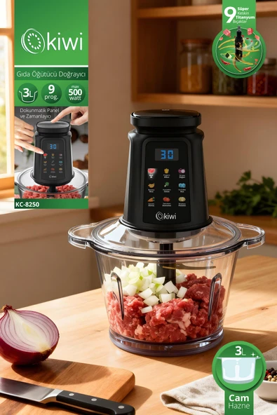 Kiwi KC-8250 Gıda Öğütücü Doğrayıcı | 500W Güçlü Motor&3L Cam Kase &9 Titanyum Bıçaklı & Dokunmatik Ekran ürün görseli 1