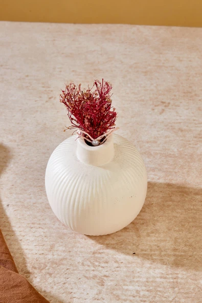 Akkoyunlu home Çizgili Top Dekoratif Pinterest Vazo Seramik Şık Dekorasyon Çiçeklik Vazo(Beyaz-12cm) ürün görseli 1