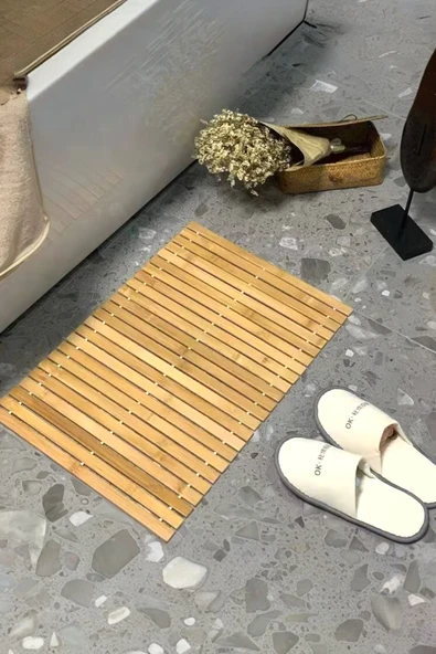 Akkoyunlu home Bambu Paspas Duş Küvet Matı Banyo Kaydırmaz Matı Katlanır (24x16)cm ürün görseli 1