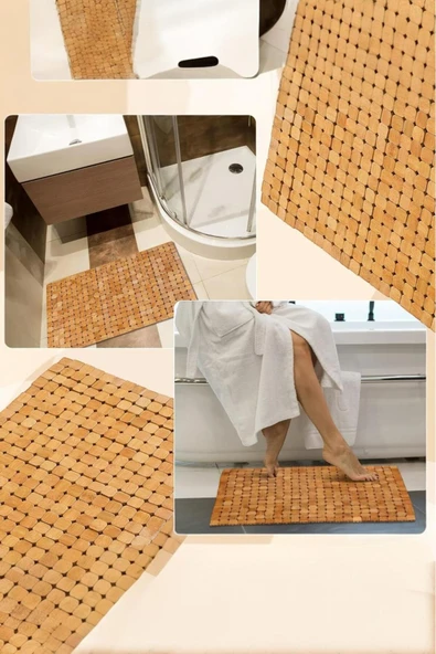 Akkoyunlu home Geometrik Desen Bambu Paspas Duş Küvet Matı Banyo Kaydırmaz Matı Katlanır (24x16)cm ürün görseli 1