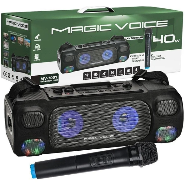 Magicvoice MV-7001 Vhf El Mikrofonlu Usb-Sd-Bluetooth Işıklı 40 W Taşınabilir Şarjlı Seyyar Anfi ürün görseli 1