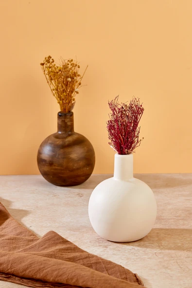 Akkoyunlu home 2'li Top Modern Dekoratif Pinterest Vazo Seramik Dekorasyon Çiçeklik Vazo Beyaz-Kahve ürün görseli 1