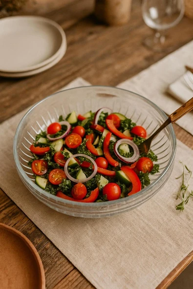 Sezka Life Cam Salata Kasesi El Yapmı Servis Sunum Kasesi 25 cm ürün görseli 1