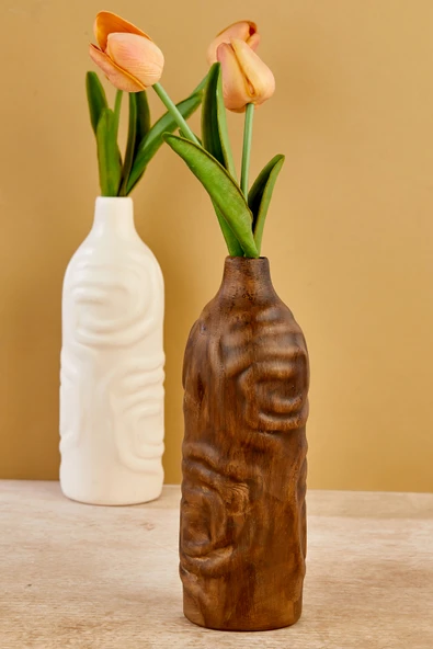 Akkoyunlu home 2'li Dalgalı Dekoratif Pinterest Vazo Seramik Vazo Seti (Beyaz-Kahve) 24 Cm ürün görseli 1
